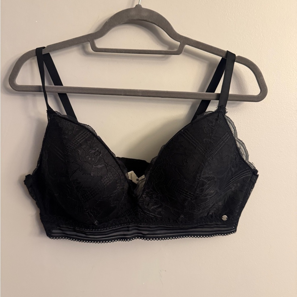 Lucky Brand Black Lace Longline Bra 40C Padded Lace Bralette